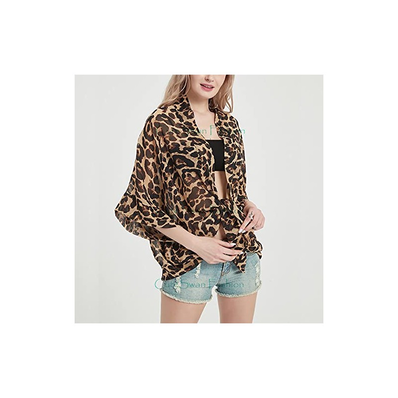 Women's Boho Floral Print Kimono Bikini Cover Up Sheer Chiffon