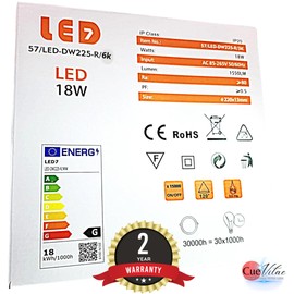 Genérico Round LED Downlight Panel 18 W (Eq. 140 W) | 22 cm | 1,550 LM 6500K (Daylight) | Extra Flat Aluminium | Recessed Ceiling | Lifespan 30,000 h and Over 15,000 Ignitions | Driver Included