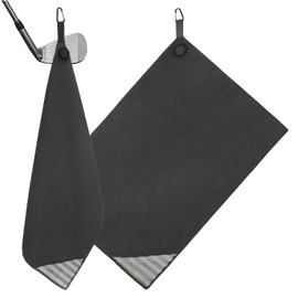 PATIKIL 24"x16" Magnetic Golf Towel with Wire Cleaning Cloth, 2 Pack Microfiber Waffle Pattern Towels with Magnet and Clip for Golf Carts Clubs Golfing Gear, Black