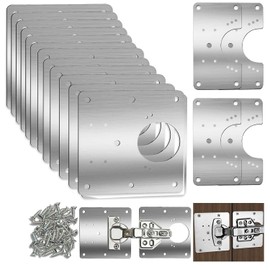 16 Piezas Placa Reparación de Bisagras de Gabinete,Set de reparación de armarios de Acero Inoxidable,con Agujero y 96 Tornillos,Placa de Bisagras de Gabinete,para armarios,Cajón y muebles