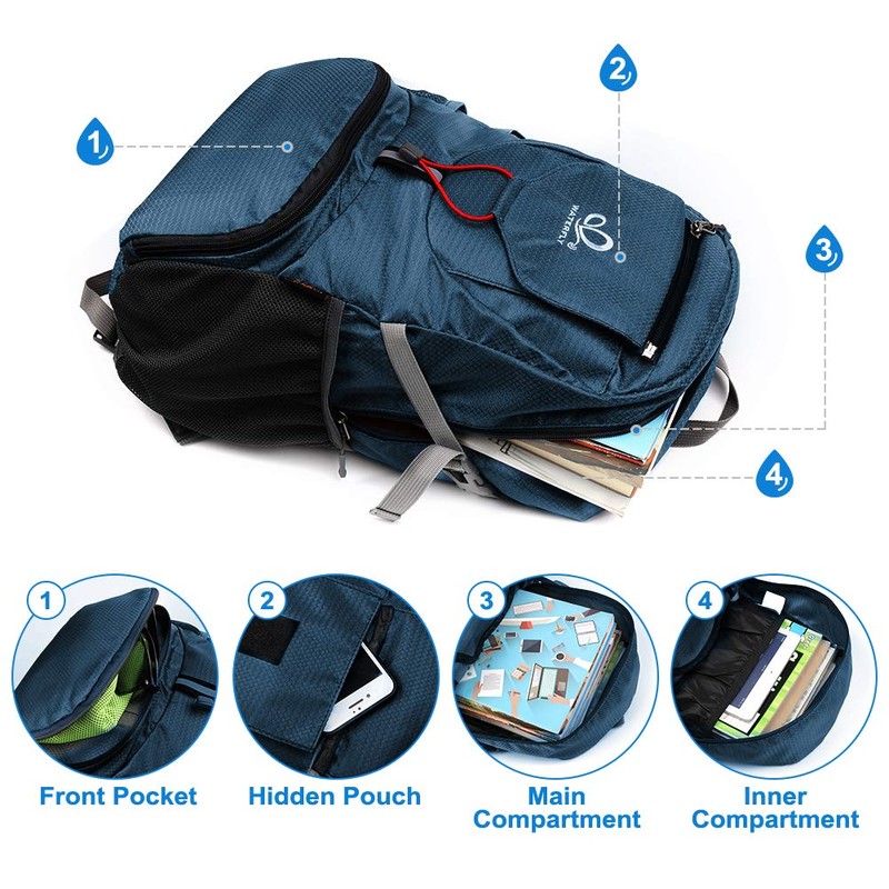 WATERFLY Foldable Travel Backpack Lightweight 20L Hiking Daypack for Outdoor