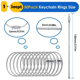 Seept 50 Pack Stainless Steel Wire Keychain 6 Inch Wire Keychain 2mm Wire Keychain Cable for Key Tags,Keyrings, Luggage Tags,ID Tag Keepers,Car Keys Stainless Steel Wire Rings Packed in Box