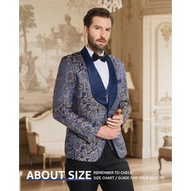 YND Men's 3 Piece Floral Suit Set, Shawl Lapel Paisley Tuxedo, Blazer Vest and Pants with Bow Tie, for Party Prom Wedding