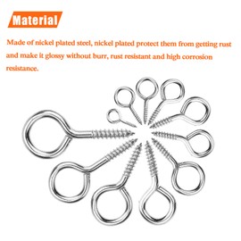 HELIFOUNER 200 Pieces 2# Screw Eyes, Screw in Eye Hooks, Metal Screw Eye Pins Hooks, Nickel Plated Steel Screw Eyes, Silver