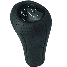 DoLED Leather Perforated Gear Knob in Black with 5 Gears as Plug Play Replacement Part