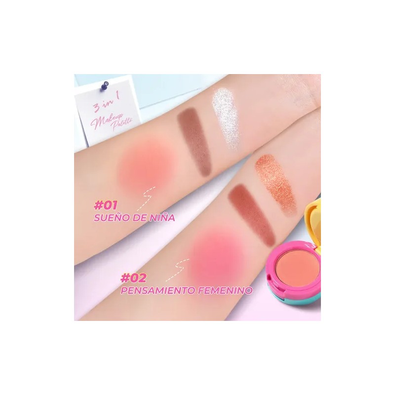Minimeli 2pcs Kit Paleta 3en1 Rubor Iluminador Y Base Matte
