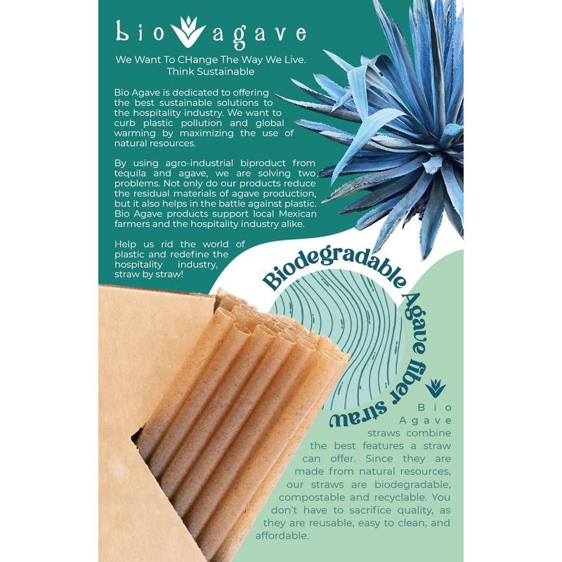 BIO AGAVE Biodegradable 8.25" Standard Straws Made From Agave Fibers