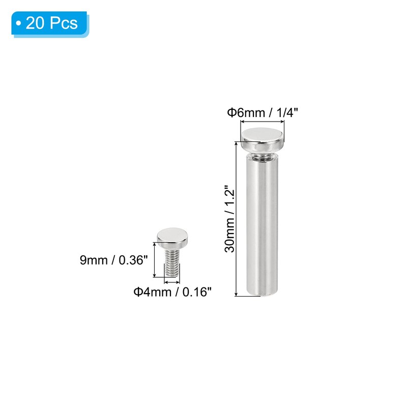 PATIKIL 1/4 x 1.2 inch Sign Standoff Screws, 20 Pcs