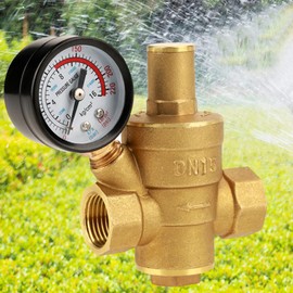 Water Pressure Reducer Valve, DN15 Brass Adjustable Water Pressure Regulator Reducer With Gauge Meter, Pressure Reducing Valve for Tap Water Equipment, 1.6Mpa Inlet Pressure