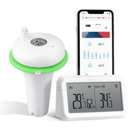 Inkbird Floating Pool Thermometer with IBS-M2 WiFi Gateway, IBS-P02R Wireless Water Thermometer Set, 9 Channel indoor Monitor, App Control, for Swimming Pool, Whirlpool Spas, Hot Tub, Bath