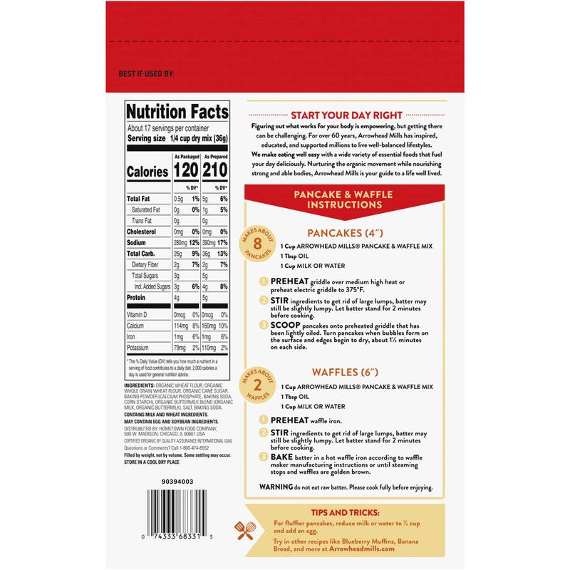 Arrowhead Mills Buttermilk Pancake & Waffle Mix, 22 oz Bag