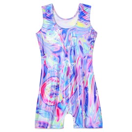Domusgo Leotard for Girls Gymnastics Size 7-8 Years Old Purple Texture Butterfly Tumbling Tank Biketard