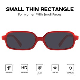 mosanana Retro 90s Rectangle Sunglasses for Women Rectangular Vintage Trendy Square 2025 Cool Cute Narrow Small Face Red Frame Grey Lens MS52479