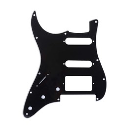 Musiclily Pro Left Handed 11-Hole Modern Style Strat HSS Guitar Pickguard for American/Mexican Stratocaster Floyd Rose Bridge Cut, 3Ply Black