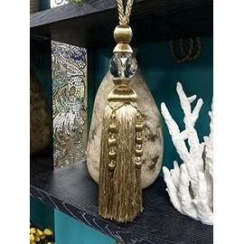 Brown & Gold 12" Faceted Glass Crystal Tassel Curtain Tieback SCTB-16/8-12