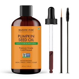 Majestic Pure Pumpkin Seed Oil - 100% Pure & Natural - Premium Grade, Cold Pressed, Hexane Free - Hair, Eyelashes, Eyebrows, Nails - Moisturizing & Nourishing - 4 Fl Oz