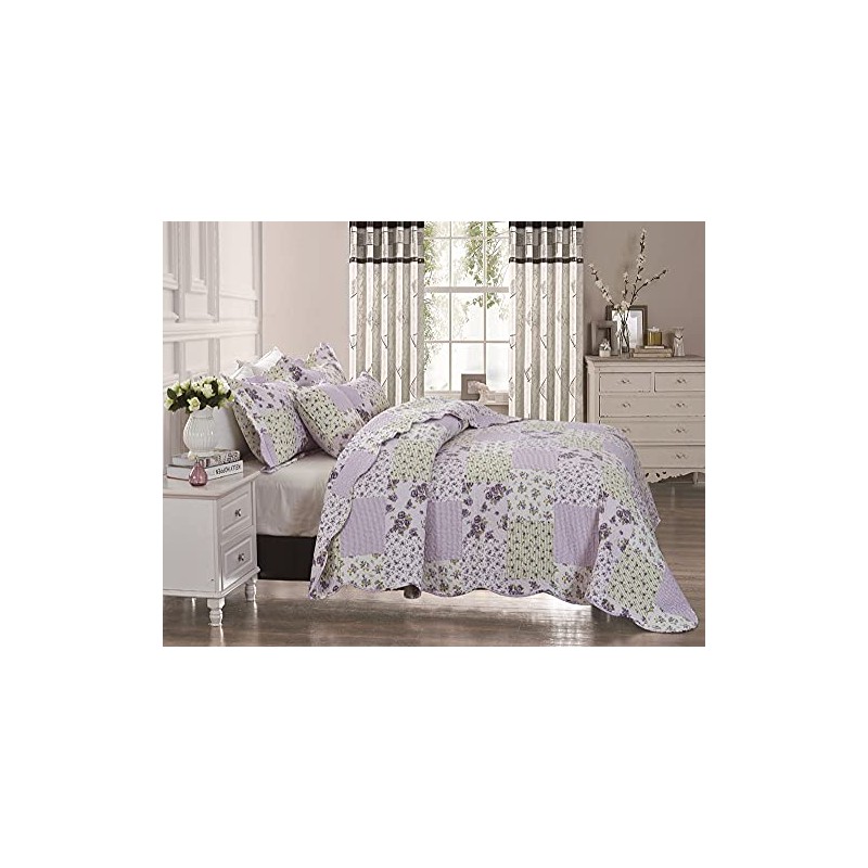 PRIME LINENS Luxury Quilted Patchwork Bedspread Bed Throw 3 Piece
