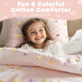 Urban Habitat Kids Twin Comforter Cotton Jacquard Weave Colorful Pom Pom Kids Comforter Sets, Down Alternative Shabby Chic All Season Girls Bedding, Bedroom Decor, Callie, Twin/Twin XL Pink 4 Piece