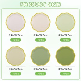 Houuqe 60 Pcs Sage Green Party Plates 9 Inch Gradient Green Scalloped Dessert Plates Disposable Dinner Paper Plate for Wedding Baby Shower Bridal shower Birthday Party (Scalloped,6 Colors)