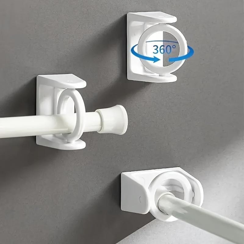 Curtain Rod Holder, Easy-Install No-Drill Curtain Rod Holder, 360° Flexible