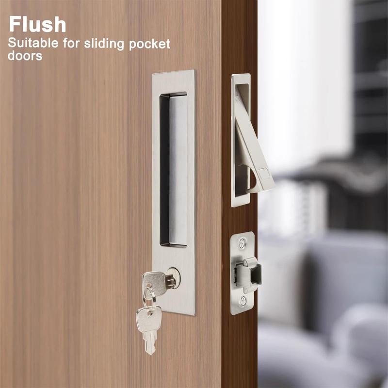 Dontay Pocket Door Handle with Lock and Edge Pull, Narrow