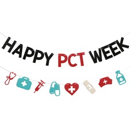 Happy PCT Week Banner - PCT Appreciation Week Decor, Patient Care Technician Week Decorations Black Red