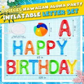 Sumind 17 Pcs 20'' Happy Birthday Inflatable Letter Pool Float with Rainbow Inflatable Beach Ball and Adhesive Dots for Summer Birthday Party Swimming Pool Water Beach Party Decorations