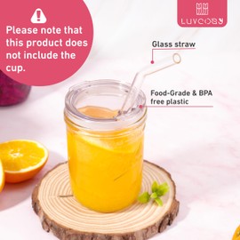 3-inch Wide Mouth Mason Jar Lids with Glass Straw, Compatible with Ball 16oz or 32oz Wide Mouth Mason Jar, Reusable Mason Jar Lids with Straw Hole, mason jar straw lids, 2 Pack (Jar Not Included)