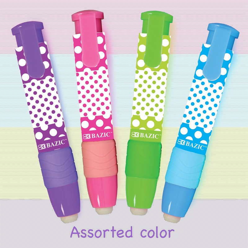 BAZIC Products Retractable Stick Erasers Dot.ted, Mechanical Pencil Eraser, Large