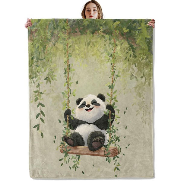 VOPNXLT Cute Panda Blanket, Soft Cozy Lightweight Happy Cartoon Pandas