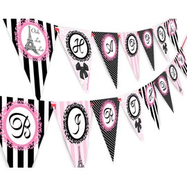 Paris Happy Birthday Banner Pennant - Paris Party Decorations - Glamour Girl Party Banner