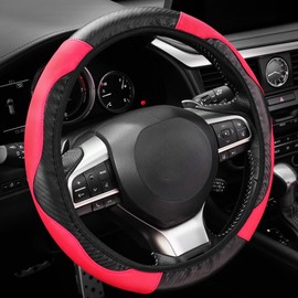 Amiss Car Steering Wheel Cover, 14.5"-15" Comfortable Anti-Slip Safety Protection Design, Microfiber PU Leather Steering Wheel Cover, Universal Fit for 95% Cars, Car Interior Accessories (Red)