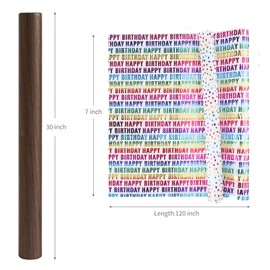 E ELAINFIA Birthday Wrapping Paper Mini Roll,6 Rolls Happy Birthday Polka Dots Stripes Printed 17 inch x 120 inch Per Roll 6 Colorful Designs for Birthday,Baby Shower,Party,Holiday