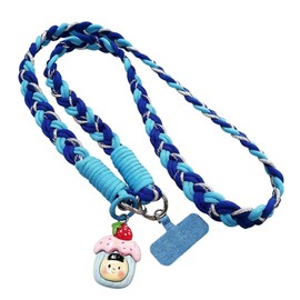 JIYUTOR Women's Neck Strap, Long Shoulder Strap, Braided, Smartphone Rope, Smartphone Shoulder Hanging, Handmade, Outdoor, Fall Prevention, Charm Included, blue, Free size