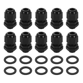 uxcell 10Pcs PG7 Nylon Cable Glands, Waterproof Cord Grip Connector with Washer, Adjustable Wire Grommet Protectors with Gaskets and Locknut for Junction Box, Black
