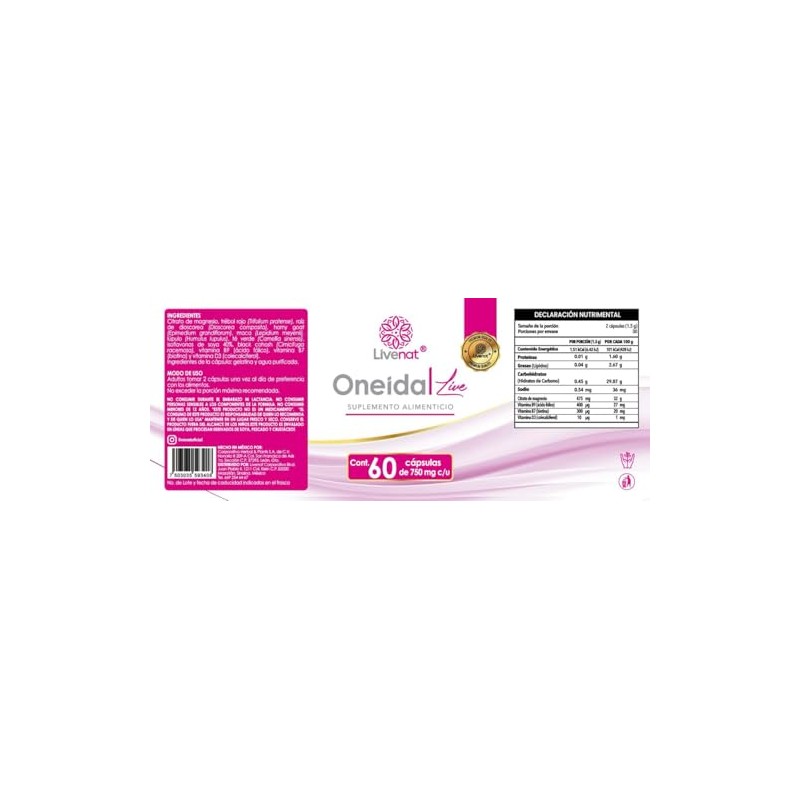 Livenat Oneida Live Capsula Hormonal Mujer Capsulas Dias Ingredientes Naturales