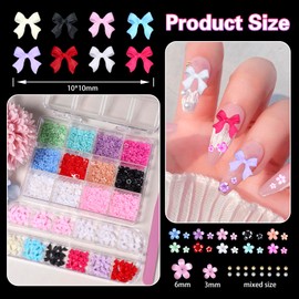 3D Nail Charms for Acrylic Nail, 6 Colors Small Nail Flower and Bows Nail Charms, Assorted Bowknot Flowers Butterfly Star Heart Pearls Nail Art Charms for Nail Art DIY