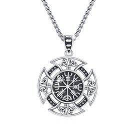 Celtic Knot Necklace 925 Sterling Silver ViKing Necklace/Cross Chain/Viking Pendant/Nordic Mythology Amulet/Lotus Necklace Amulet Jewellery for Men Women, Sterling Silver