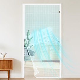 MAGZO Magnetic Screen Door Fit Door Size 38 x 82 Inch, Screen Size 40 x 83 Inches Reinforced Side Opening Screen Mesh Polyester Curtain Broader View Enjoy Fresh Air(White)
