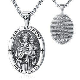 Eusense st anthony medal Sterling Silver 925 saint anthony of padua cadena santo san antonio de padua medalla st. anthony pendant necklace for men women