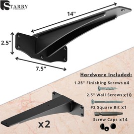 Starby Titan Heavy-Duty Support Brackets for Granite Countertops - Solid, Welded, Low Profile, Slim Design with 500 Lb Capacity - Ideal for Floating Shelves - 2 Pack