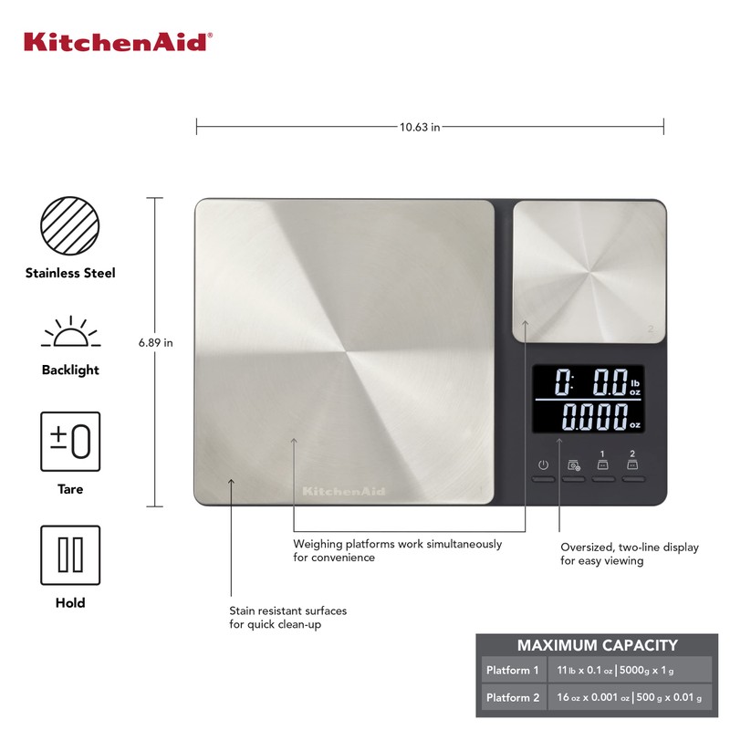 KitchenAid KQ909 Dual Platform Digital Kitchen and Food Scale, 11