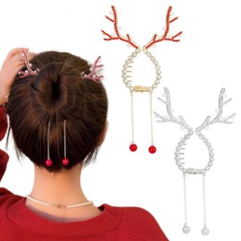 fdsmall 2Pcs Reindeer Ponytail Bun Holder for Women Butterfly Clip Anti Slip Fashionable Hair Clip Hair Accessories Holiday Festive Jewelry