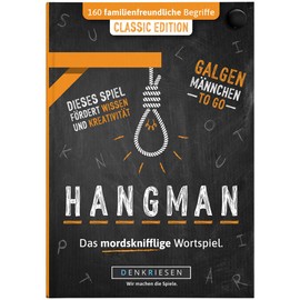 DENKRIESEN - HANGMAN - Classic Edition - "Galgenmännchen TO GO" | Game Block | Party Game | Christmas Gift | Secret Santa Gift | Travel Game | Gift Idea | Puzzle Block - Game for 2 People