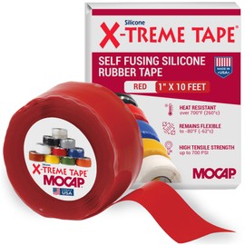 X-Treme Tape MOCAP Heavy Duty Electrical Tape, Self-Fusing Silicone Rubber, Waterproof & Insulating Flexible Tape, Electrical for Hose, Automotive, Outdoor & Repairs - 1" x 10ft Roll - Bright Red