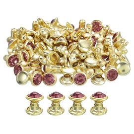 QUARKZMAN Pack of 100 Golden Pink Rhinestone Rivets, 6 mm / 0.24 Inch Leather Craft Rivets Crystal Rivets Metal Double Cap Rhinestone Rivets Rivets for DIY Leather Crafts Making Purse Clothing