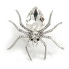 Statement Clear Crystal Spider Brooch In Silver Tone - 55mm
