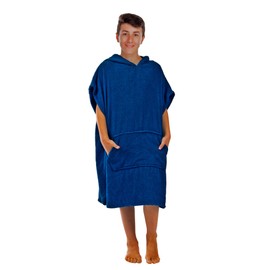 i-Smalls Boys Girls Hooded Robe Poncho Swimming Bath Cover Up With Deep Kangaroo Pockets (Blue) 10-13