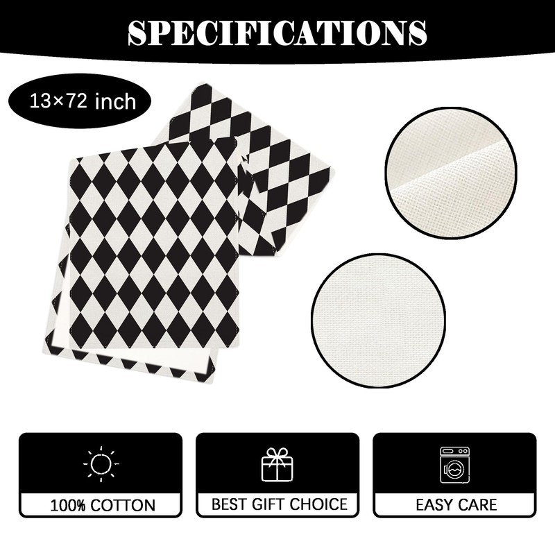 Black and White Diamond Table Runner Tea Themed Party Decor