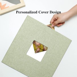 Vienrose Large Photo Album Self Adhesive for 4x6 8x10 Pictures Linen Scrapbook Album DIY 60 Blank Pages with A Metallic Pen Grassgreen